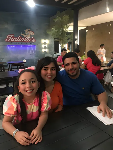 There are three people sitting at a pizzeria table with a child, family dinner, Family photo, cabrito, imagem de perfil, Happy family, facebook post, Alanis Guillen, divertindo-se, marido esposa e filho, family portrait, Directed by: Robbie Trevino, foto d...