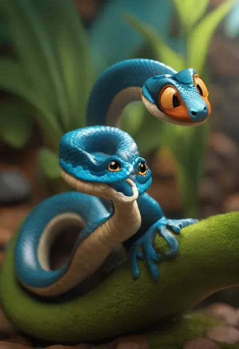 Cartoon character of a snake with various blue details, Caractere estilizado, animation style rendering, 3D estilizado, , 3 d render stylized, toon render keyshot, Personagem 3D, Personagem 3D, 3d rendering stylized, 3 d character render, personagem de des...