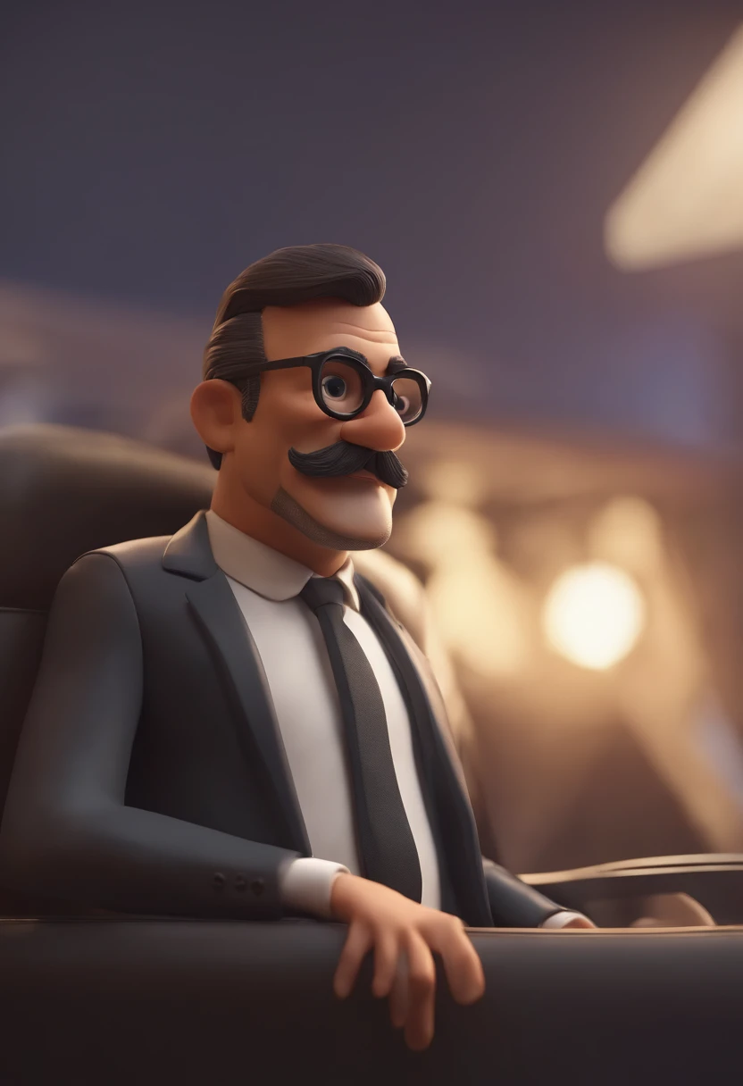 Personagem dos desenhos animados de um homem de 40 anos, careca, barba baixa, with black glasses and a black suit, animation character, Caractere estilizado, animation style rendering, 3D estilizado, Arnold Maya render, 3 d render stylized, toon render key...