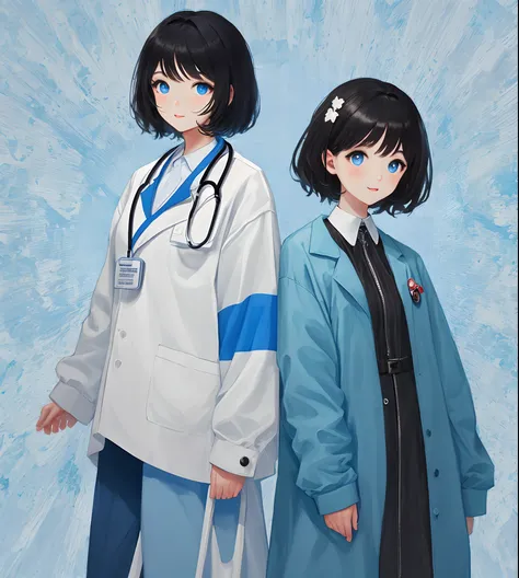 Black Hair Long Girl Pediatrician Blue Eyes Illustration