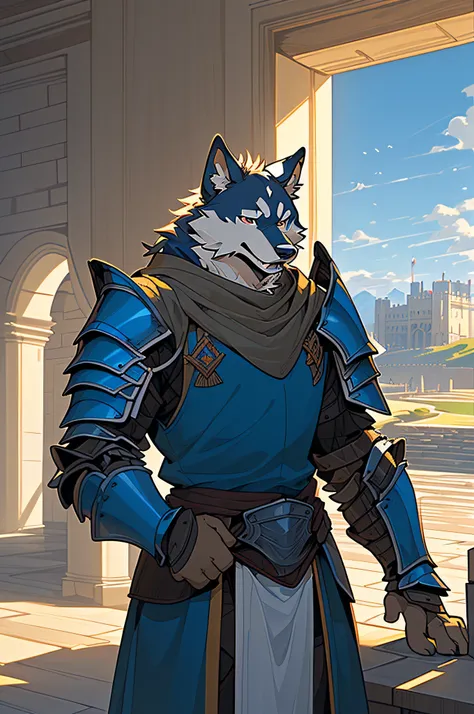 (((The ultra -The high-definition&Perfectly designed with ultra-high quality Warlord armor)))、(((Interior of the background landscape of the medieval royal palace)))comic strip、Anthropomorphic Siberian Husky Dog