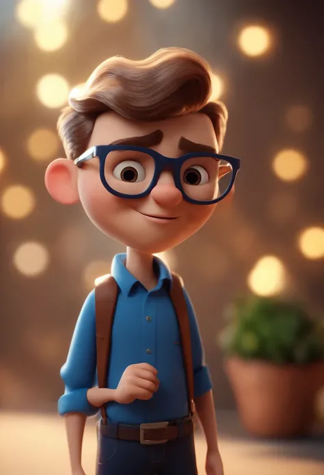 Cartoon character of a man wearing black glasses and a blue shirt, um personagem animado, Caractere estilizado, animation style rendering, 3D estilizado, Arnold Maya render, 3 d render stylized, toon render keyshot, Personagem 3D, Personagem 3D, 3d renderi...