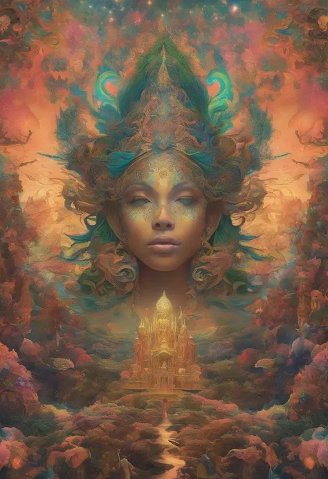 master part, beautiful psychedelic entropy,Melhor obra-prima surreal, Qualidade Superior, melhor qualidade, Arte Oficial, Beautiful and Aesthetic:1.2) , Godess Green Skin and God Standing on the Top of a Mountain Holding Each Other ,corpo inteiro e pernas ...