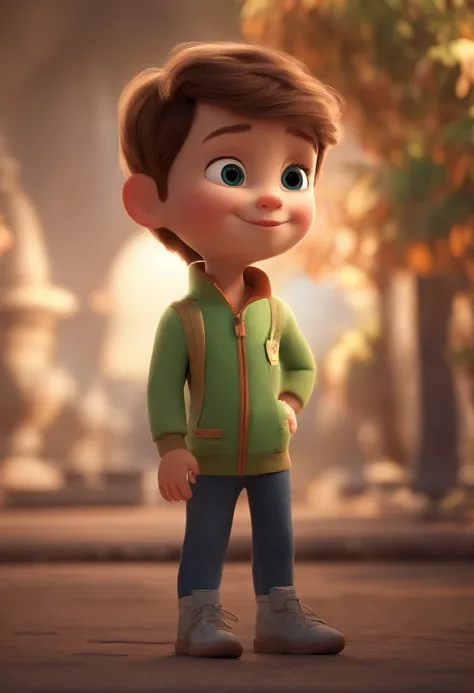 a happy cute kid standing short hair, vestindo uma fantasia espacial, , fundo branco, barnet, Tom, Estilo Pixar, ....3d, desenhos animados, rosto detalhado, asymmetrical 16k