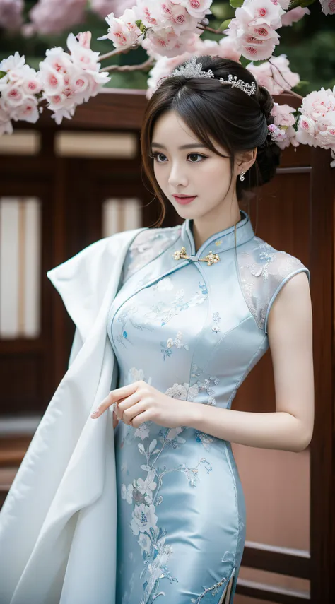 masterpiece，a high resolution，cheongsam beauty wedding photos，a picture，exteriors