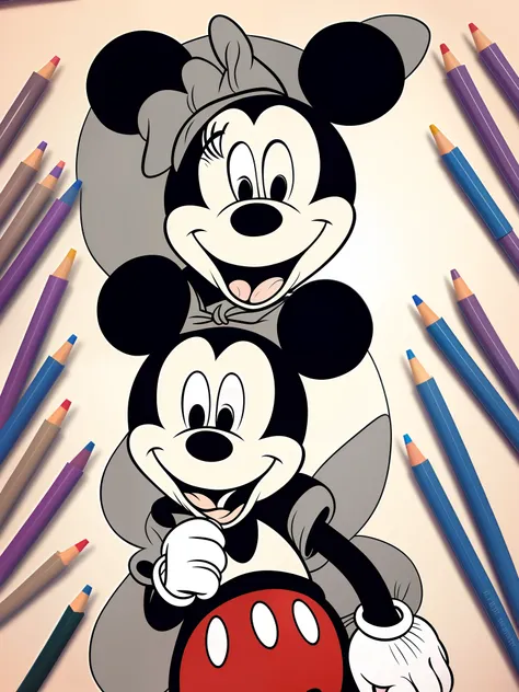 Criar uma arte estilo Disney, estilo rabisco (master part, best quality, absurdos), ((arte de fantasia)), do personagem Mickey mouse em preto e branco