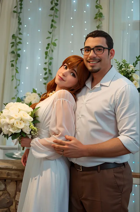 Theres a man and a woman together in front of a wedding arch, Casal feliz, noivos, Lovely couple, casamento, imagem de perfil, foto do casamento, foto do perfil.