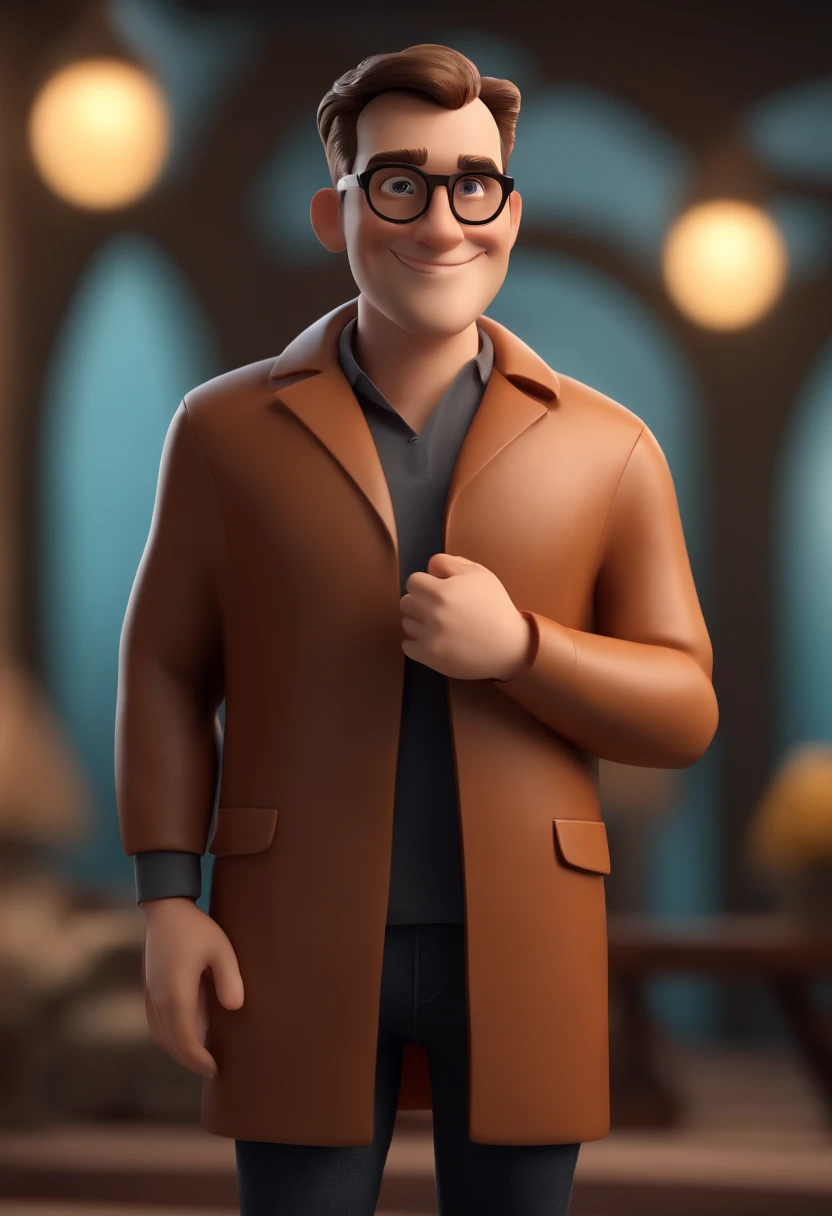 Cartoon character of a man with black round glasses, com barba castanha uma camiseta preta, animation character, Caractere estilizado, animation style rendering, 3D estilizado, Arnold Maya render, 3 d render stylized, toon render keyshot, Personagem 3D, Pe...