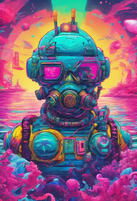 Retro valve punk ， In the underwater world， Cluttered environment， Mutant sea behemoths，Nuclear contamination