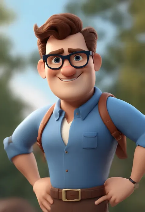 Cartoon character of a man wearing black glasses and a blue shirt, um personagem animado, Caractere estilizado, animation style rendering, 3D estilizado, Arnold Maya render, 3 d render stylized, toon render keyshot, Personagem 3D, Personagem 3D, 3d renderi...