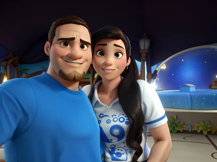 Casal estilo disney pixar melhor qualidade alta qualidade. Homem moreno cabelo comprido crespo barba e mulher loira olhos azuis cabelos longos lisos