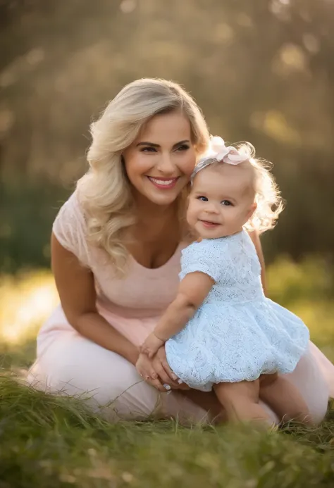 happy family ,One-year-old baby girl , menino de 3 anos negro, menina oito anos cabelos ondulados,pai vestido com roupa social , Mom with fat blond hair ,todos juntos em uma sala de estar