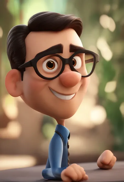 Cartoon character of a man wearing black glasses and a blue shirt, um personagem animado, Caractere estilizado, animation style rendering, 3D estilizado, Arnold Maya render, 3 d render stylized, toon render keyshot, Personagem 3D, Personagem 3D, 3d renderi...