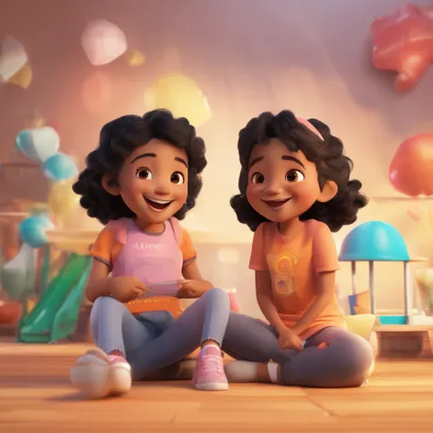 Leticia, 8 years old, with her medium wavy black hair, and her 10-year-old best friend with short blonde hair, laughing happily