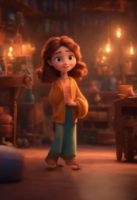 Image of a girl in a story in a YouTube video in Pixar format, She is a little aravest, She is the leader of the class, She is sociable, Playful、Obsessed with a lot of things