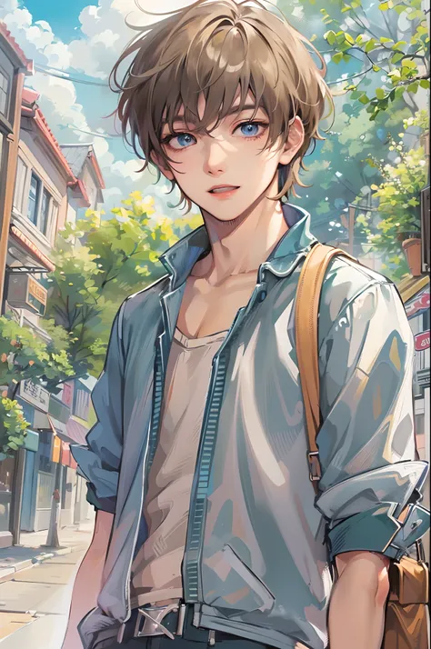 Absurdres masterpiece HDR high quality picture of a character from Hana yori dango anime, 1 boy , character is with detailed face, simple hair design , happy face, different clothes , ((short hair style:1 )) , anime eyes, light skin , 

Wearing random outf...