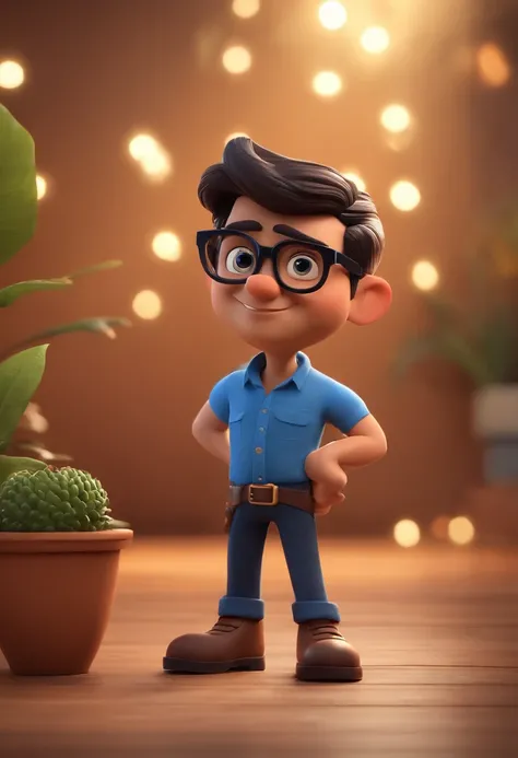 Cartoon character of a man wearing black glasses and a blue shirt, um personagem animado, Caractere estilizado, animation style rendering, 3D estilizado, Arnold Maya render, 3 d render stylized, toon render keyshot, Personagem 3D, Personagem 3D, 3d renderi...