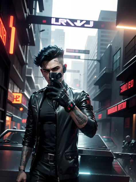 Change the background to cyberpunk gangster boy. Suitable gangster outfit. Guns. Ultra realistic. 8k quality.