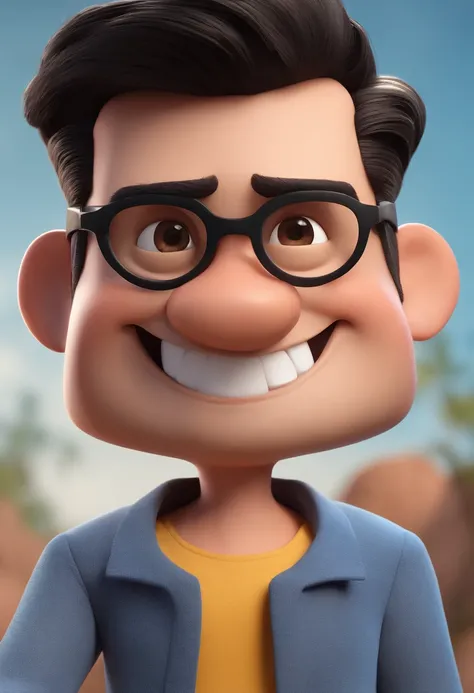 Cartoon character of a man with black glasses and a blue shirt, animation character, Caractere estilizado, animation style rendering, 3D estilizado, Arnold Maya render, 3 d render stylized, toon render keyshot, Personagem 3D, Personagem 3D, 3d rendering st...