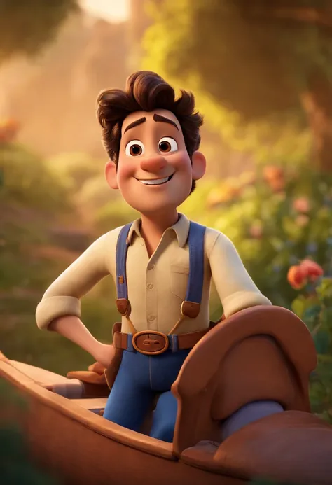 CARTAZ DE UM FILME DA DISNEY PIXAR. com as logos disney e pixar. Homem 54 anos, sorridente, cantor ,forte, sem barba , sem cabelo, Vestindo uma camisa polo azul marinho , no palco