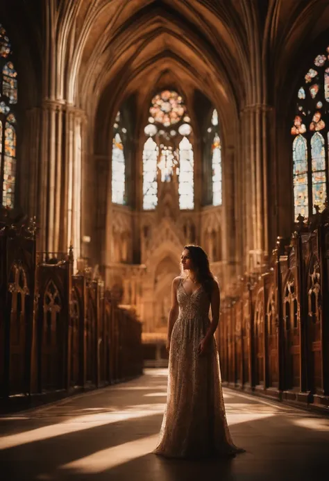 In the nostalgic warmth of a 1985s Polaroid, a Gothic cathedral stands tall in the background. The suns rays penetrate through the stained glass windows, creating a mesmerizing play of light and shadows inside. The cathedral is adorned with intricate flora...