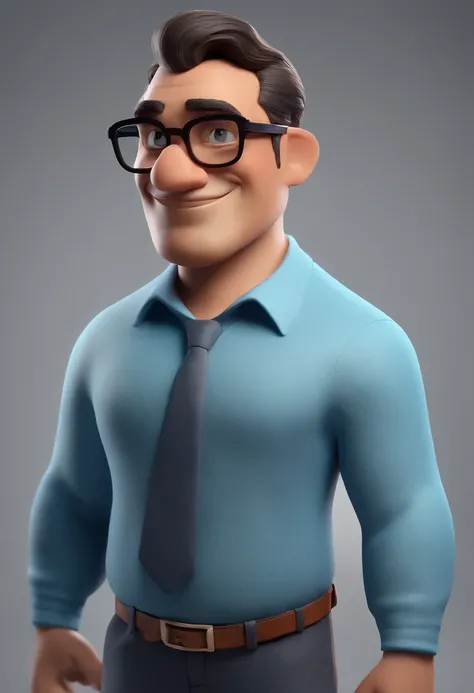 Cartoon character of a man with black glasses and a blue shirt, animation character, Caractere estilizado, animation style rendering, 3D estilizado, Arnold Maya render, 3 d render stylized, toon render keyshot, Personagem 3D, Personagem 3D, 3d rendering st...