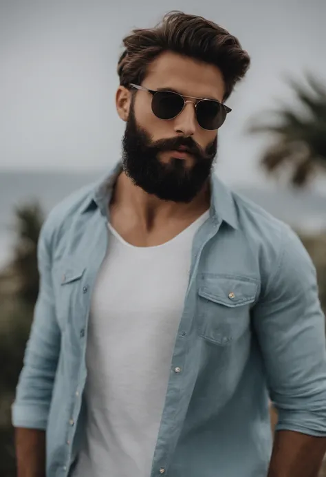 Homem de 20 anos com barba, peito peludo, Ombros peludos, cabelos esparsos no peito, cabelo, strong masculine traits, Homem muito atraente com barba, Homem barbudo bonito, Torso masculino parcialmente peludo, Barbu, altura, masculine features, Barba encara...