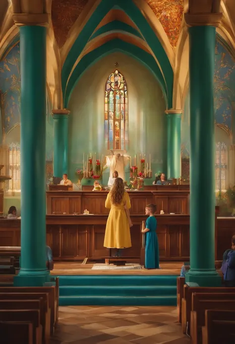 filme Marketing 2023 estilo filmes Pixar, Com nome "N - Marketing", poster, of young people in church worshipping Christ written reborn teen St. John