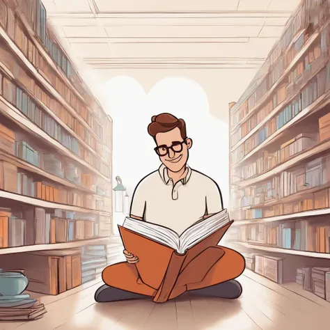 fundo branco, pixar desenhos animados 3D, homem lendo um livro, ::estilo pixar cartoon