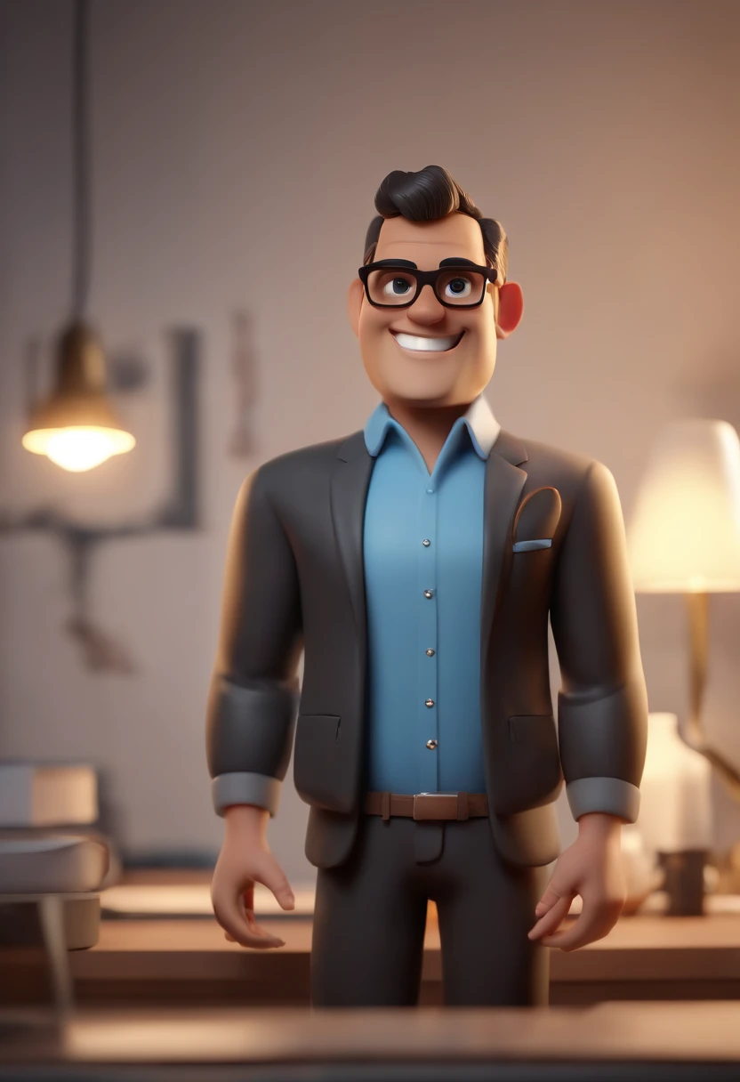 Cartoon character of a man wearing black glasses and a blue shirt, um personagem animado, Caractere estilizado, animation style rendering, 3D estilizado, Arnold Maya render, 3 d render stylized, toon render keyshot, Personagem 3D, Personagem 3D, 3d renderi...