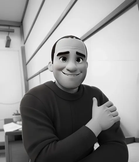 Um rapaz careca, com cavanhaque, foto alta qualidade e em pixar Disney.