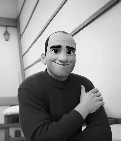 Um rapaz careca, com cavanhaque, foto alta qualidade e em pixar Disney.