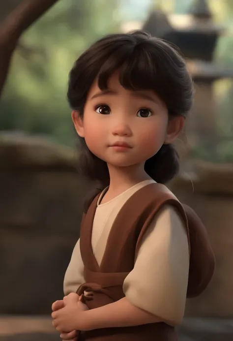 Criar uma arte no estilo disney pixar com dois meninos japoneses, um de 6 anos e outro de 3 anos. They are both white-skinned and dark brown hair