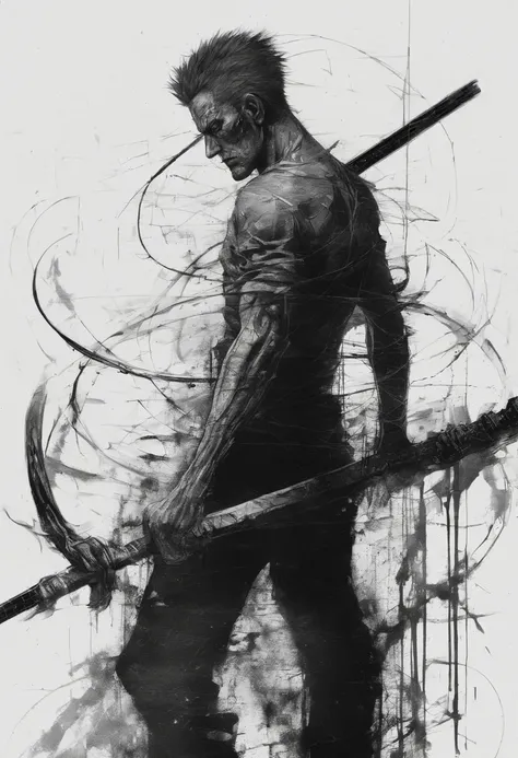 Roronoa Zoro um menino de anime, Perfect centralization, coelho (franco)de Donnie, Standing position, beleza abstrata, Centrado, looking at the camera, Facing the camera, nearing perfection, triste, desespero, corpo inteiro, hands on her head, Dynamic, alt...