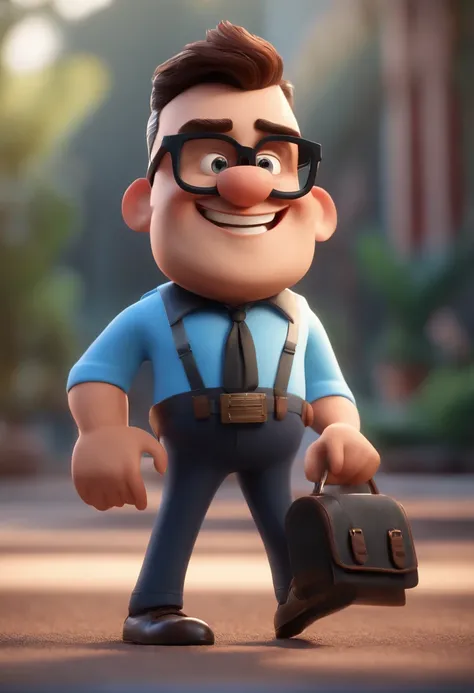 Cartoon character of a man with black glasses and a blue shirt, animation character, Caractere estilizado, animation style rendering, 3D estilizado, Arnold Maya render, 3 d render stylized, toon render keyshot, Personagem 3D, Personagem 3D, 3d rendering st...