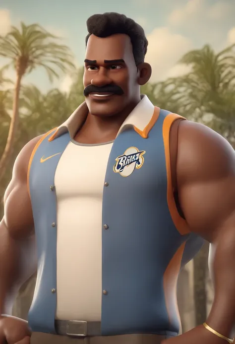 personagem dos desenhos animados de um  homem 46 anis gordinho de bigode ecavanhaque sardinha no rosto bone abareta nba camiseta cor preta escrita fuel tech , animation character, Caractere estilizado, animation style rendering, 3D estilizado, Arnold Maya ...