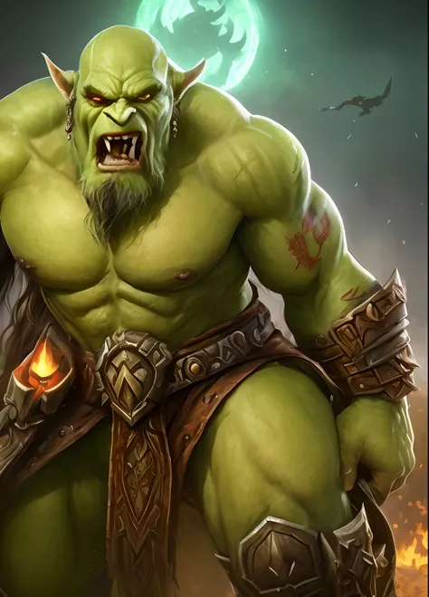 um close up de um troll com barba e um grande sorriso, de warcraft, orc themed, Orc, arte de warcraft, foto de um Orc, Um Orc, personagem warcraft, Orc Guerreiro, Arte de Warcraft da Blizzard, foto de um guerreiro Orc, orc looking at the camera, menacing o...