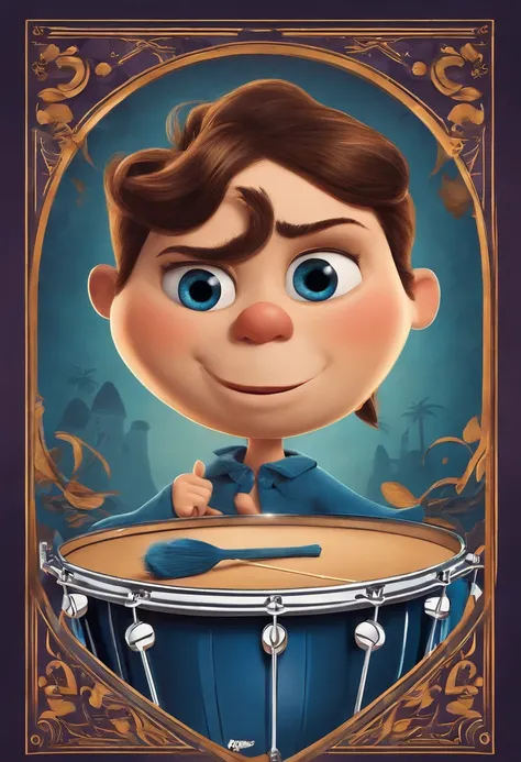 A poster of a written film: DRUM com uma bateria azul e estilo pixar