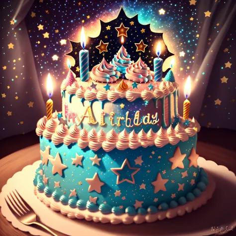 Birthday cake, stars, star elements, masterpieces