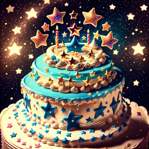 Birthday cake, stars, star elements, masterpieces