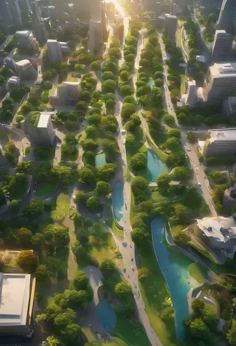 Green space view next to the house，Surrounding high-rise residences，There is a resting area for residents at the bend of the road，The changing roads give residents a visually different experience