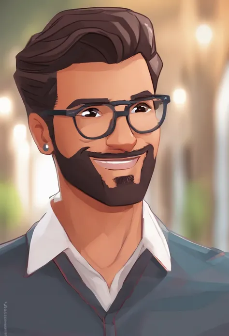 Poster no estilo Disney pixar, alta qualidade, melhor qualidade, Sexy dark brunette man with features of an arab man, 36 anos, ,Man with a serious expression and is looking directly at the camera. Sem sorriso, serio. Ele tem cabelos bem pretos longos abaix...