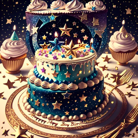 Birthday cake, stars, star elements, masterpieces