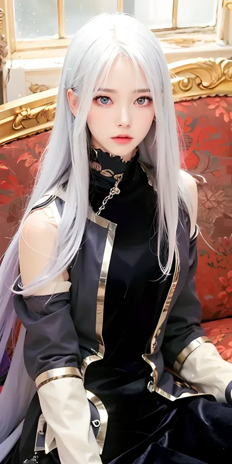 1girl,silver hair, purple eyes,gray clothes, ultra detailed, masterpiece, realistic