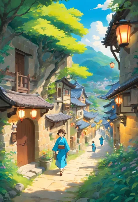 The scenery of the festival paints a cheerful and lively atmosphere。The whole village is dressed in blue sky and white clouds，Coque colorido tremula no ar，The villagers are dressed in Zhuang costumes，Com um sorriso de alegria e expectativa，Junte-se。No meio...