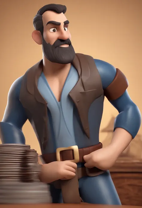 Personagem dos desenhos animados de um homem de 45 anos de cabelos e barba grisalhos e uma camisa azul, animation character, Caractere estilizado, animation style rendering, 3D estilizado, Arnold Maya render, 3 d render stylized, toon render keyshot, Perso...