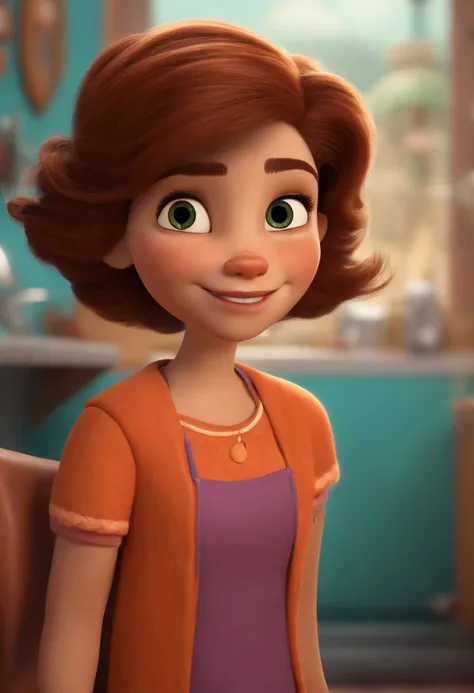 Criar um personagem no estilo pixar dentro de um jaleco de dentista. personagem pele clara, cabelo curto castanho claro, without glasses, rosto jovem