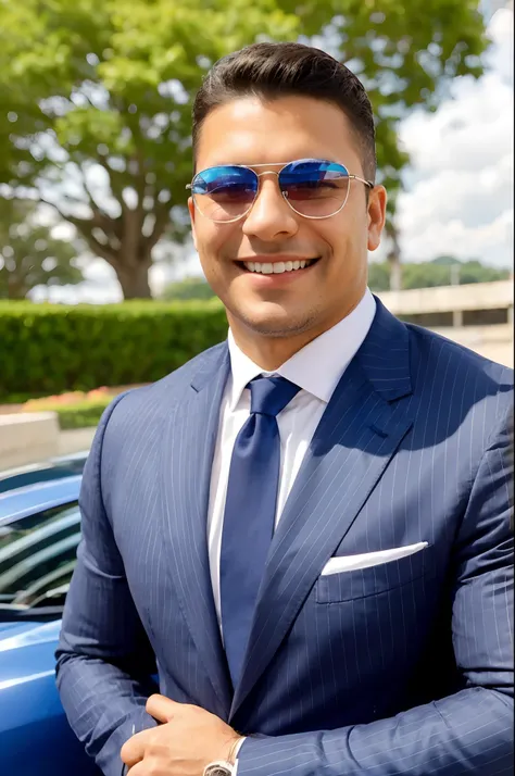 Deixar em pixel, Photo of smiling glasses in striped suit, gravata azul