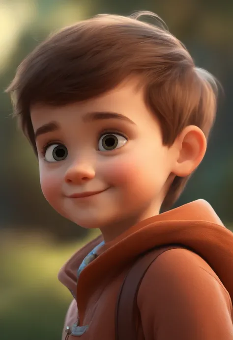 a happy cute kid standing short hair, vestindo uma fantasia espacial, , fundo branco, barnet, Tom, Estilo Pixar, ....3d, desenhos animados, rosto detalhado, asymmetrical 16k