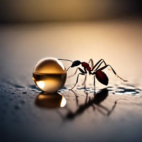 An ant is being kept in a drop of water